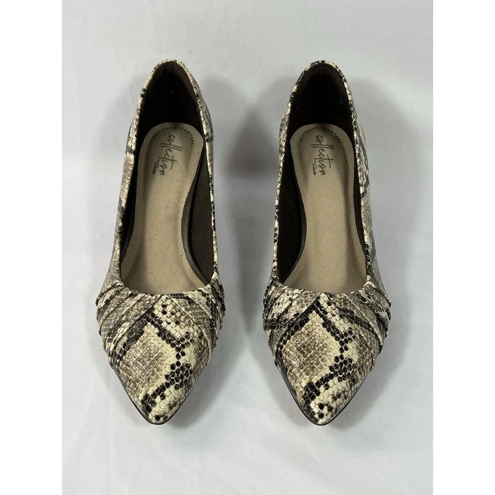 Clarks Women's Shoe Size 8.5 ‎ Taupe Snake Synthetic Linvale Crown Pumps New